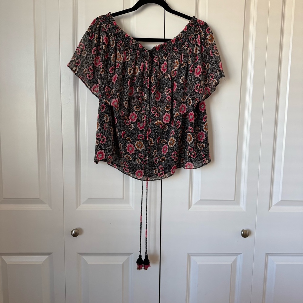 Rebecca Minkoff Pink and Black Floral Blouse